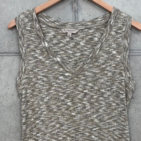 Liverpool Olive & Cream Spacedye V-Neck Tank Top Size Small - Picture 1 of 13